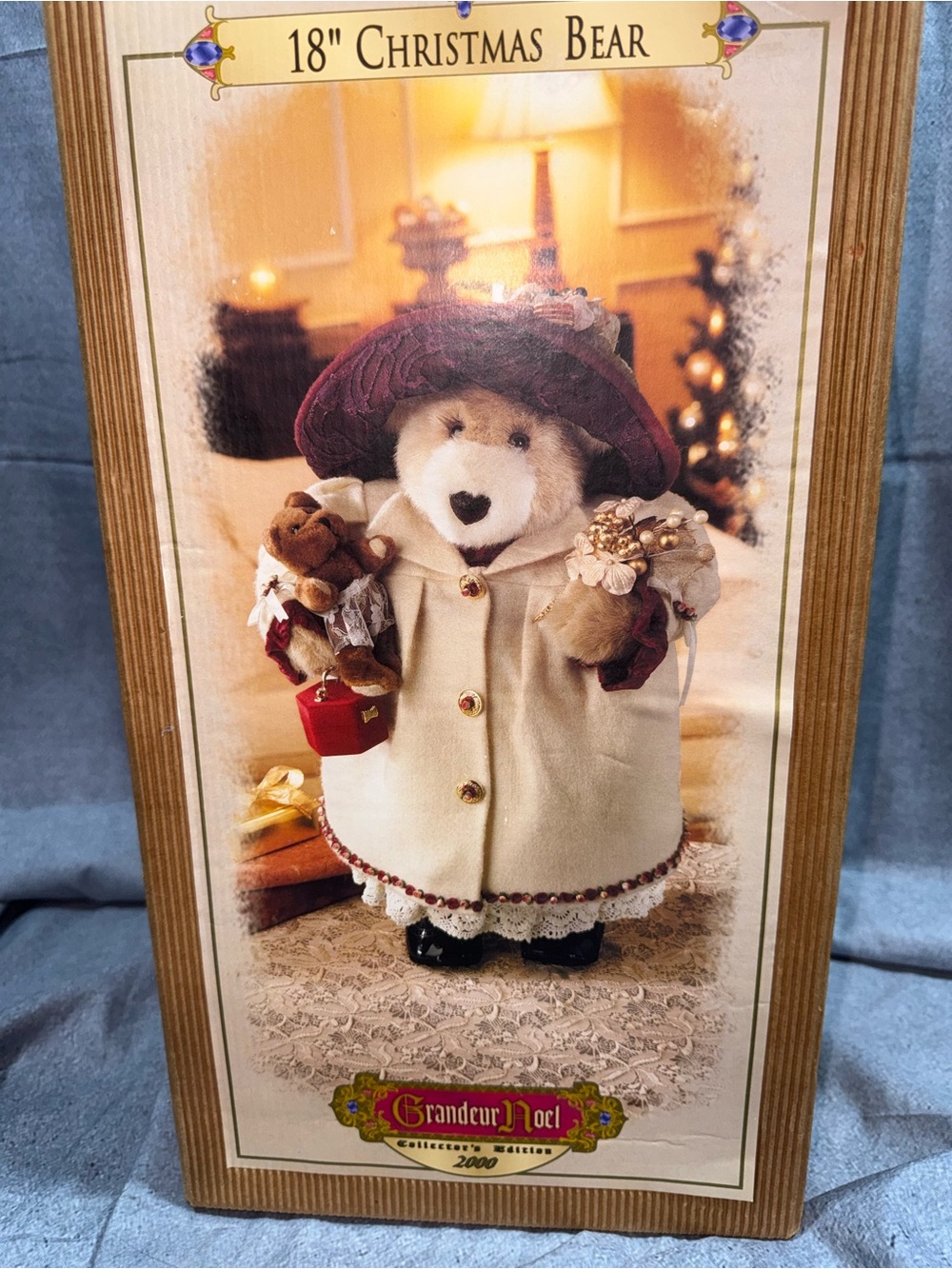 Vintage Collector Edition 18" Holiday Bear in Cream Coat and Burgundy Hat